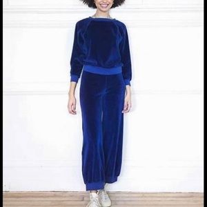 Suzie Kondi classic blue high waist Harem pants in velour